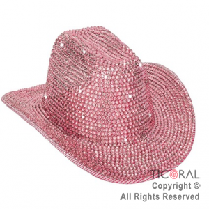 SOMBRERO COWBOY STRASS GEMAS IRIDISCENTE ROSA x 1